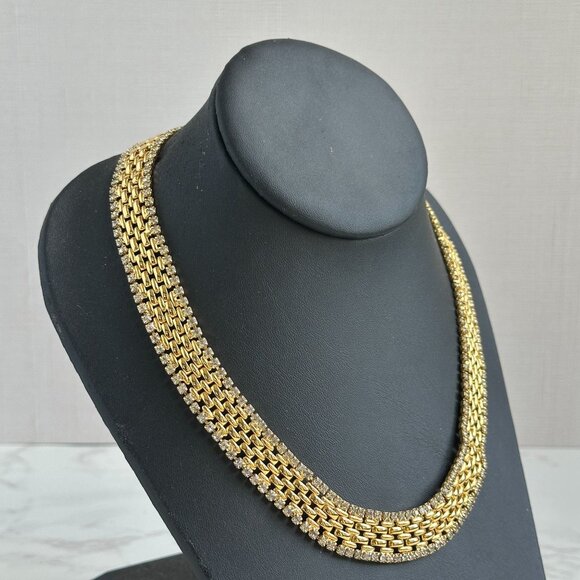 Kenneth Jay Lane Gold Rhinestone Choker Vintage Necklace Signed KJL - Picture 11 of 11